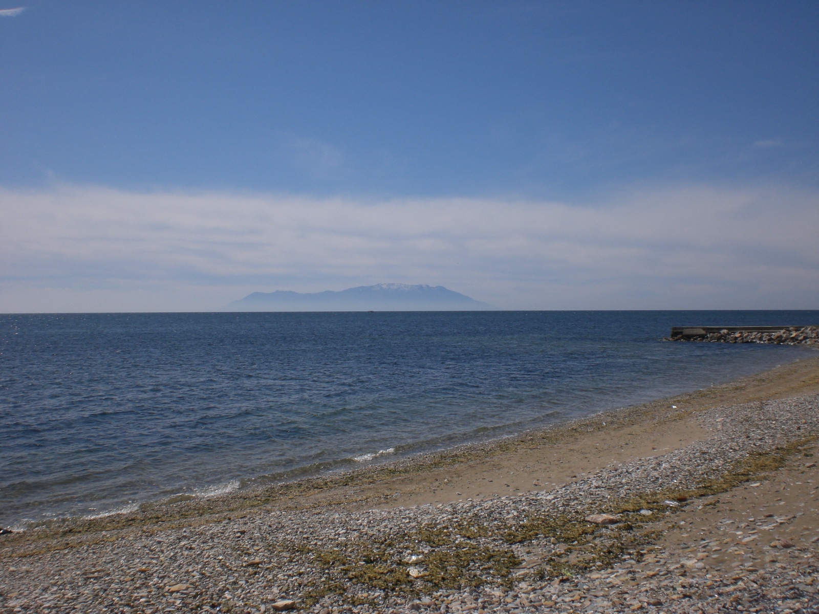 A beach near Alexandroupolis looking out toward Samothraki island